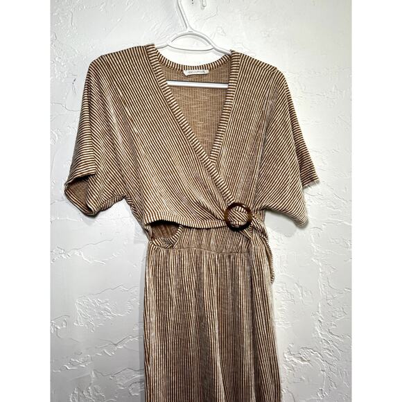 All in Favor stripe wide leg wrap jumpsuit women medium minimalist career preppy - Picture 4 of 10